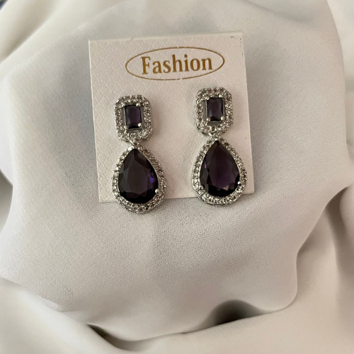 Royal Purple Earring Of American Diamond - Beautlance