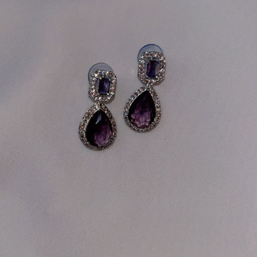 Royal Purple Earring Of American Diamond - Beautlance