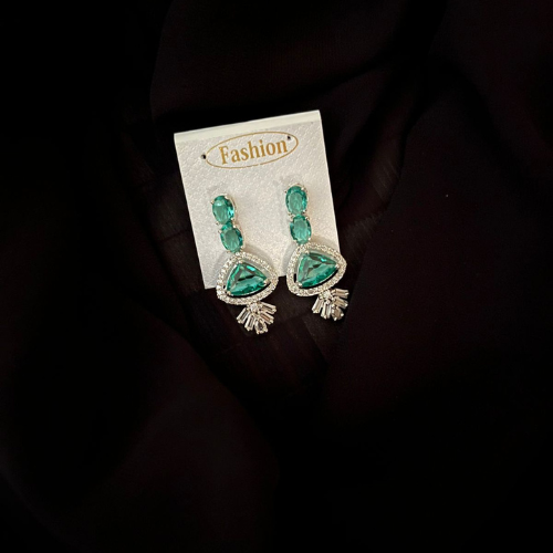 Light Green Earrings Of American Diamond - Beautlance