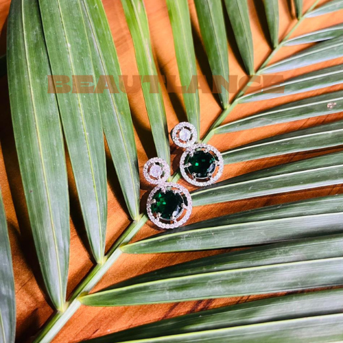 Gorgeous Party Wear Rhodium Silver Plated Earrings with Stunning Circle Pattern and American Diamond Stones- Beautlance