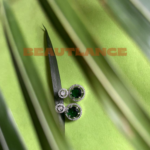 Gorgeous Party Wear Rhodium Silver Plated Earrings with Stunning Circle Pattern and American Diamond Stones- Beautlance