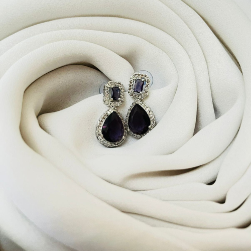 Royal Purple Earring Of American Diamond - Beautlance