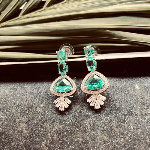 Light Green Earrings Of American Diamond - Beautlance