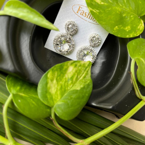 White Round Shape American Diamond Earrings  - Beautlance