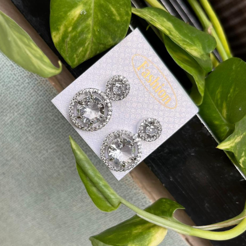 White Round Shape American Diamond Earrings  - Beautlance
